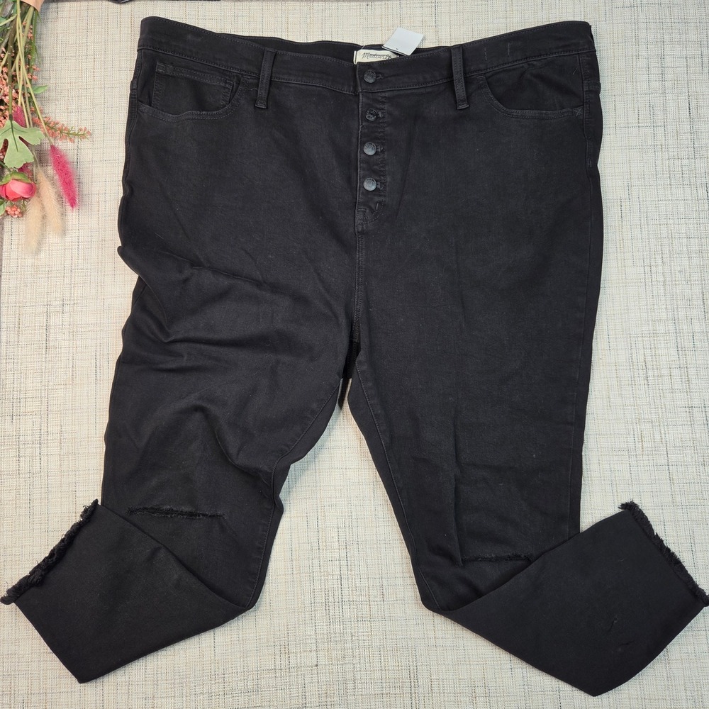 NWT Madewell 10 High-Rise Jeggings Black Distressed Raw Hem Button Fly Size 37
